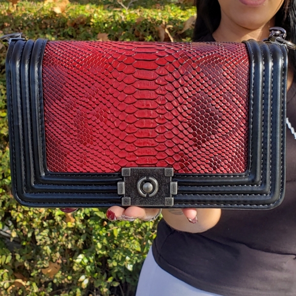 AnkarasBest Bags Ombre Quilt Red Snake Skin Leather Shoulder Bag